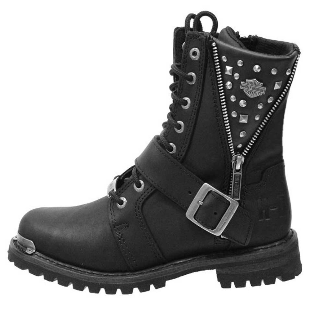 Harley Davidson Mindy Black Leather Combat Motorcycle Ankle Boots - Size:9.